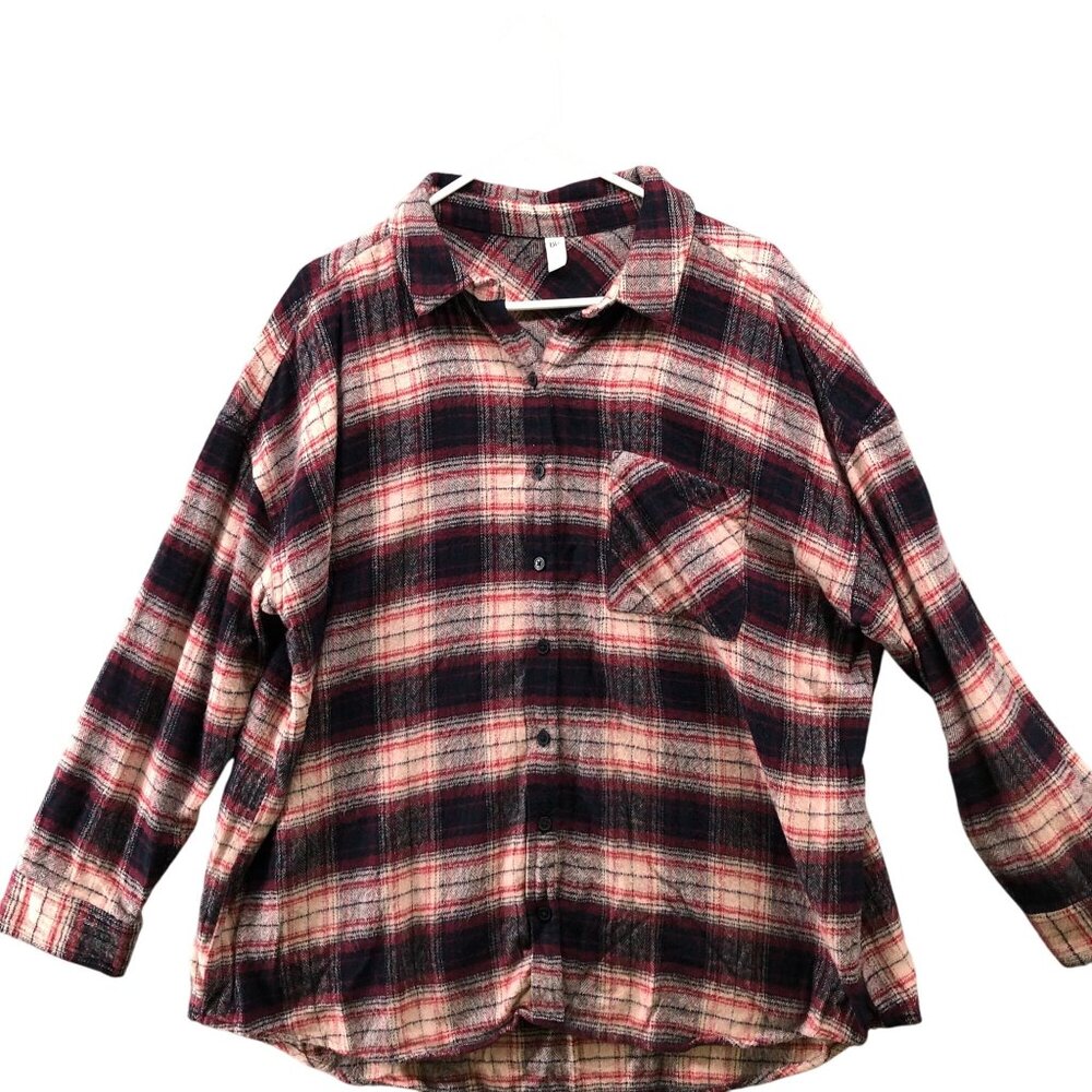 BP Nordstrom Oversized‎ Flannel Shirt Womens L Pink Plaid Overshirt Lightweight